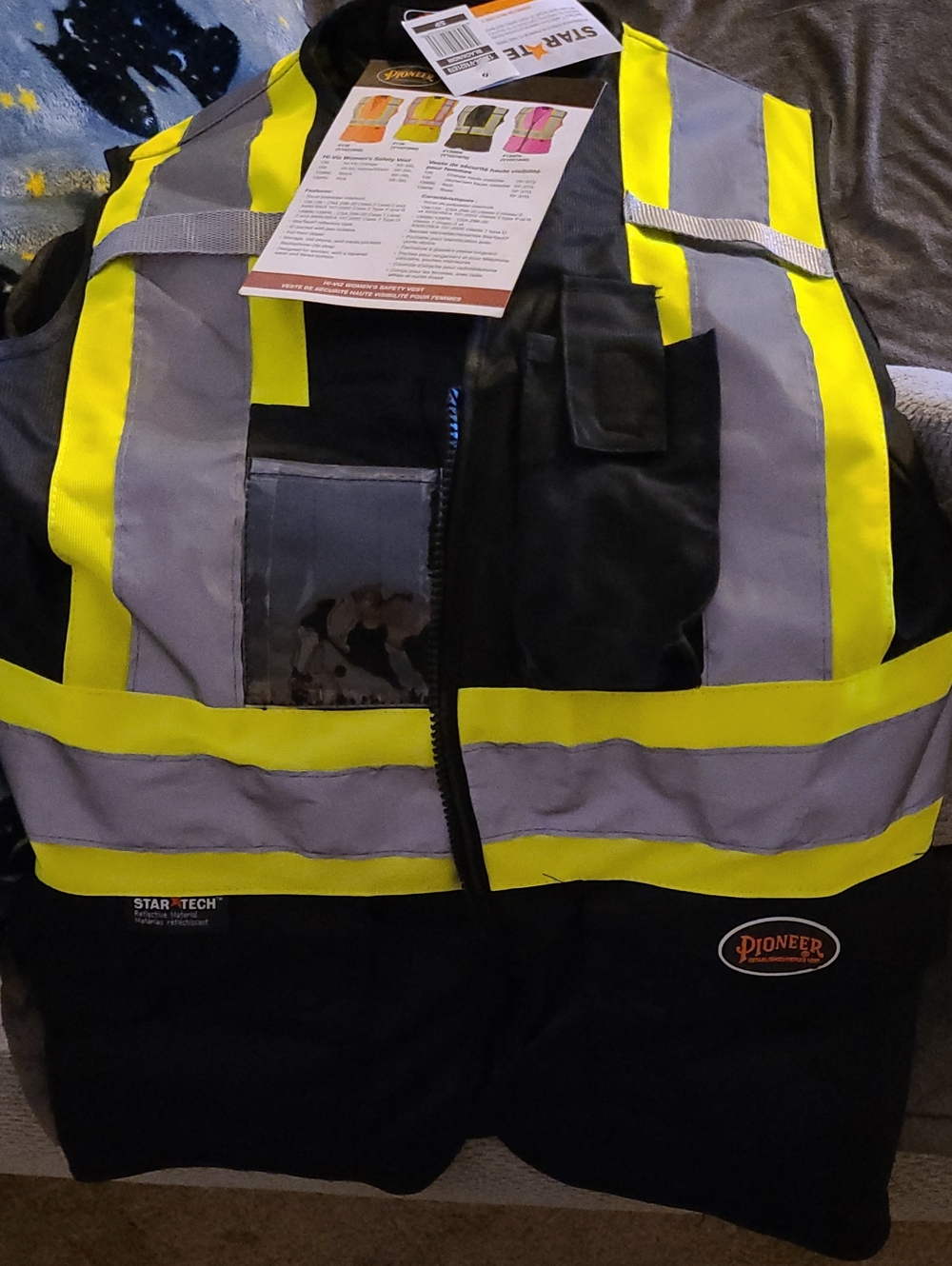 PIONEER Black High-Visibility Yellow & Gray Safety Vest for Women